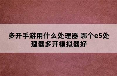 多开手游用什么处理器 哪个e5处理器多开模拟器好